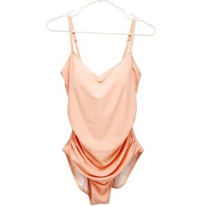 Peach One-Piece Swimsuit  Draped Front Design Adjustable Straps Womens Size L